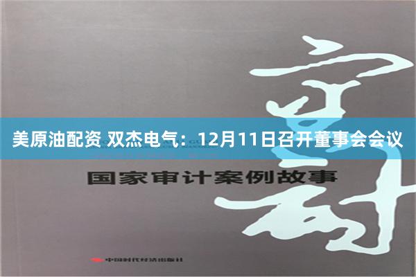 美原油配资 双杰电气：12月11日召开董事会会议